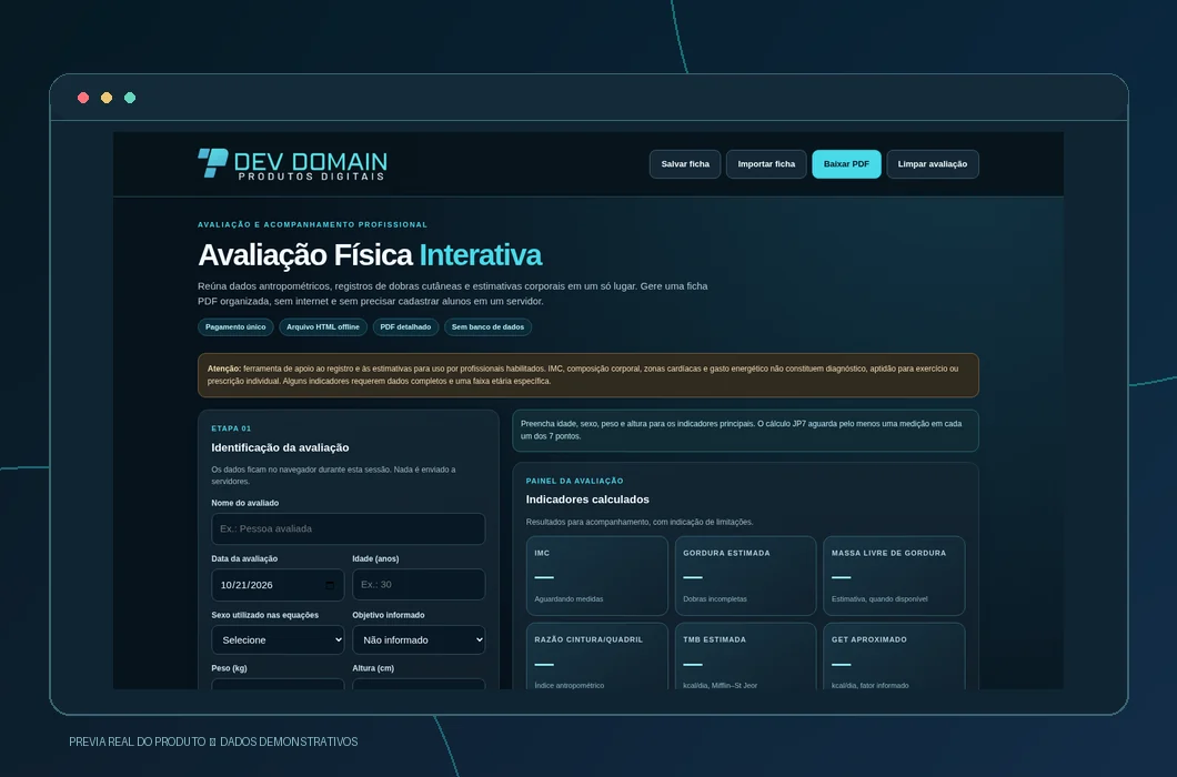 Captura real da interface: Avaliação Física Interativa