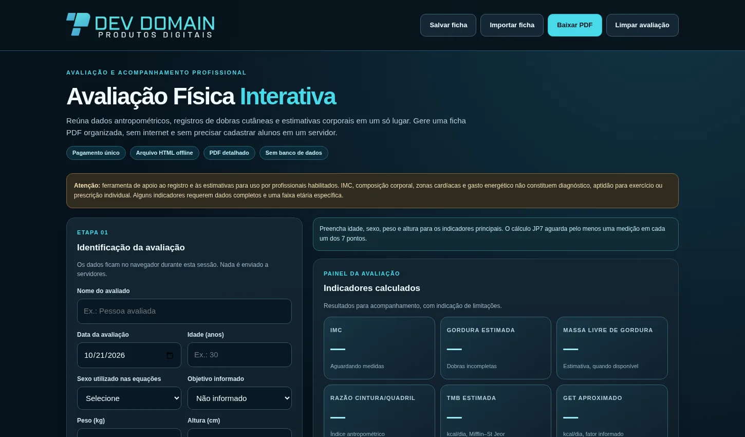 Captura real da interface de Avaliação Física Interativa
