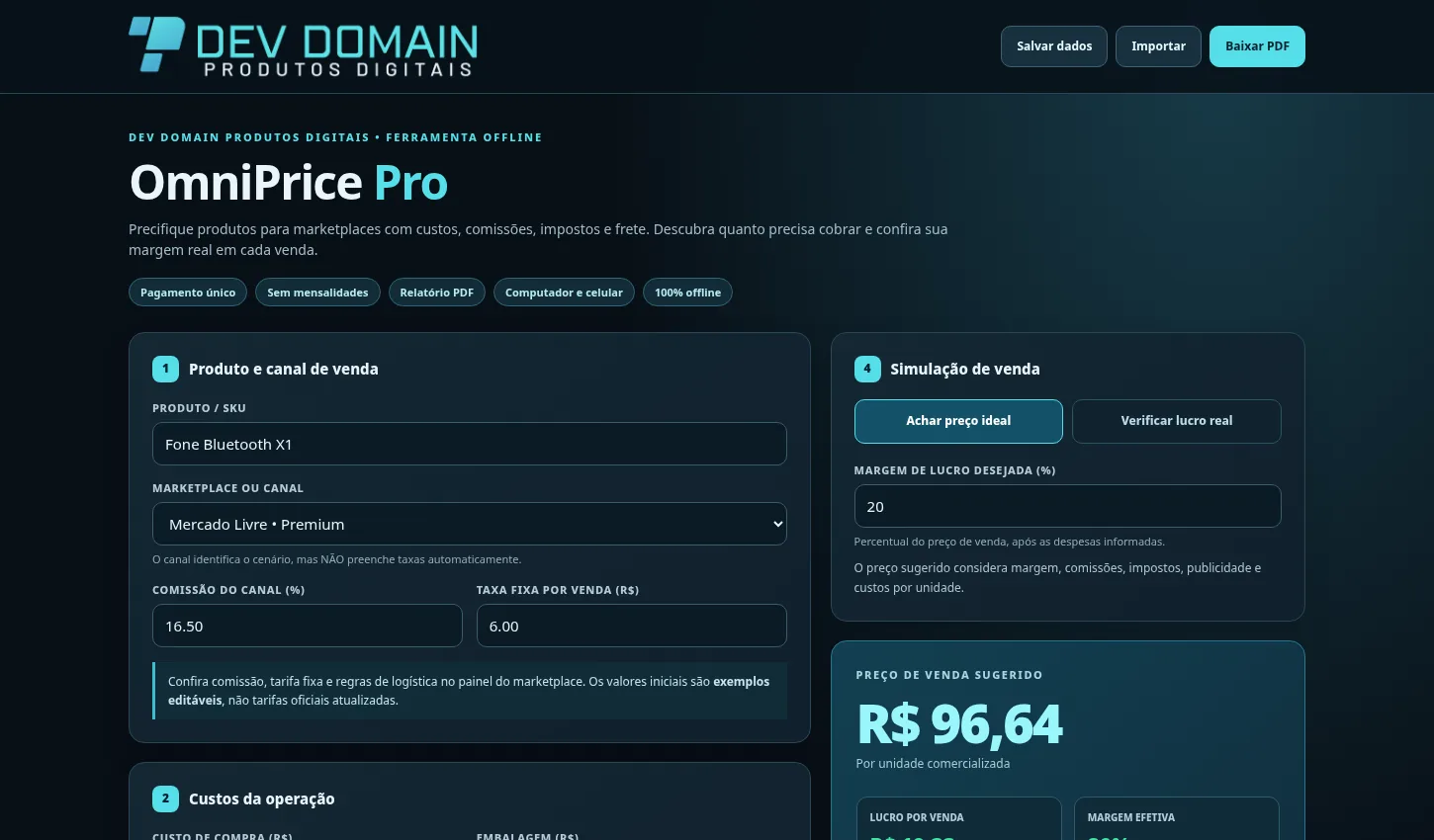 Captura real da interface de OmniPrice Pro